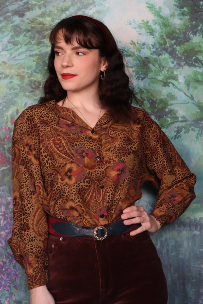 Brown blouse with paisley and floral print